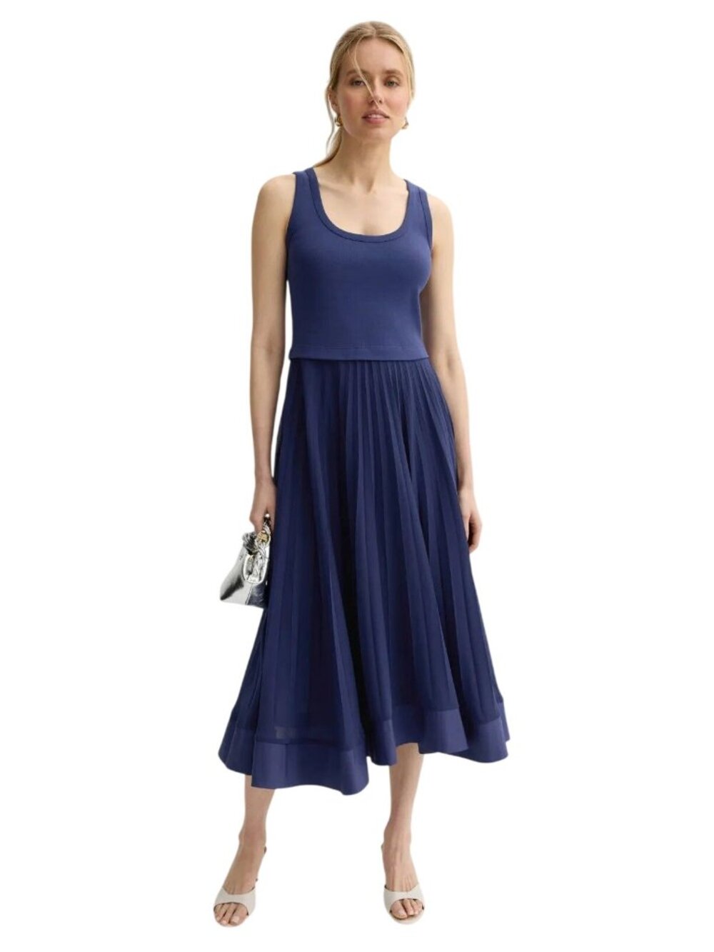 Claudie Pierlot Tradi Pleated Gown in Blue Medium Womens Maxi Dress